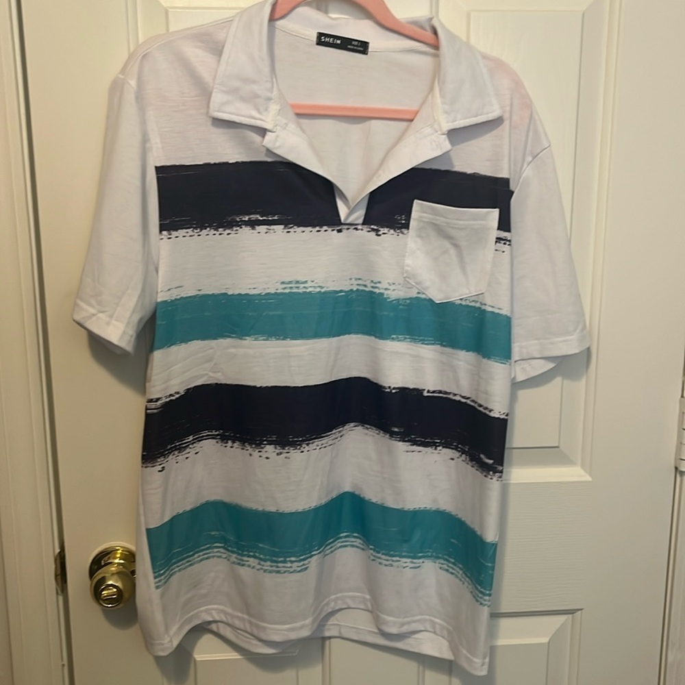 White with Blue Stripes Men’s Polo